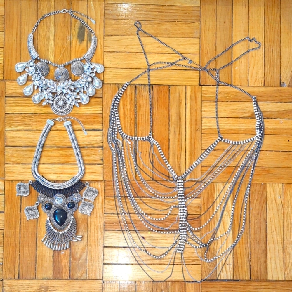 Silver Statement Necklace And Bodychain Bundle